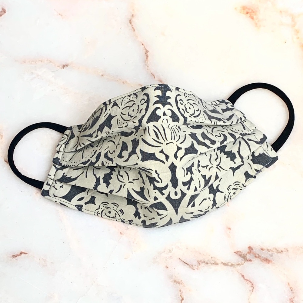 (2 LEFT) ADULT CLOTH FACE MASK_GRAY/CREME BROCADE - Picture 4 of 10